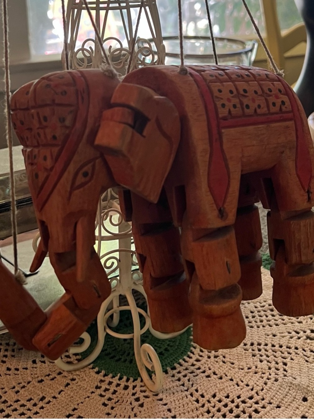 Vintage Ornate Hand-Carved Wooden Elephant Mariannette Toy - Picture 2 of 7